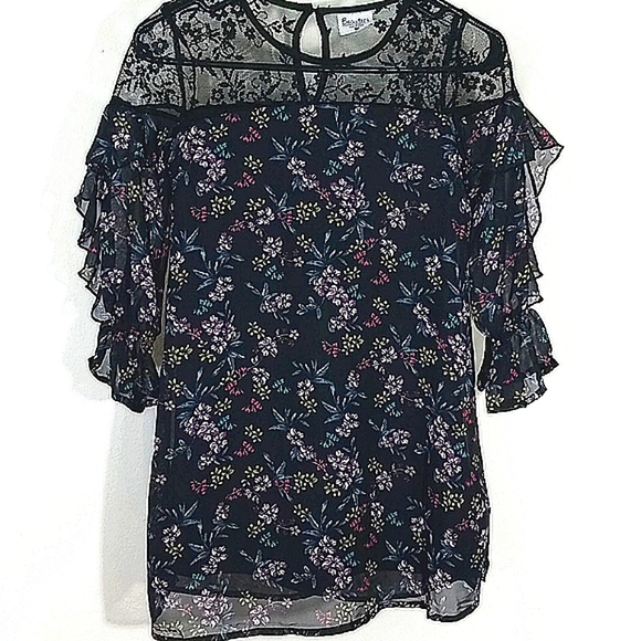 Beautees Other - Dress 3/4 long sleeve ruffle lace floral print lined chiffon Whimsigoth Fairy